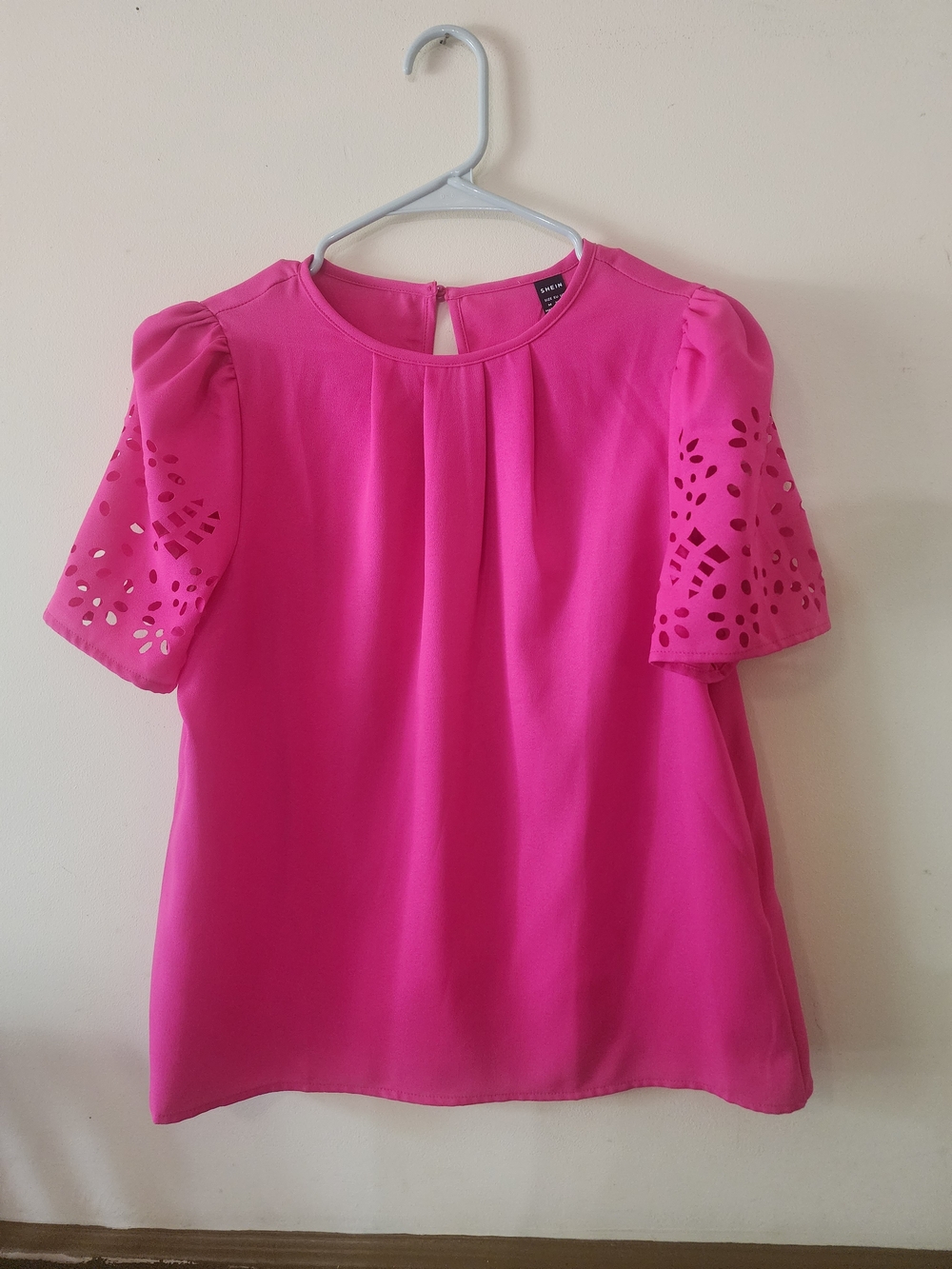 BUNDLE Bright Pink And Blue Women's Short Sleeve Laser-Cut Blouses